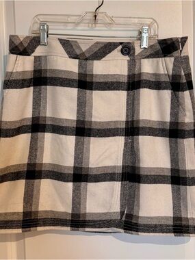 Ann Taylor LOFT Black White Plaid Lined Short Skirt Pockets Zipper Size 10 Wool